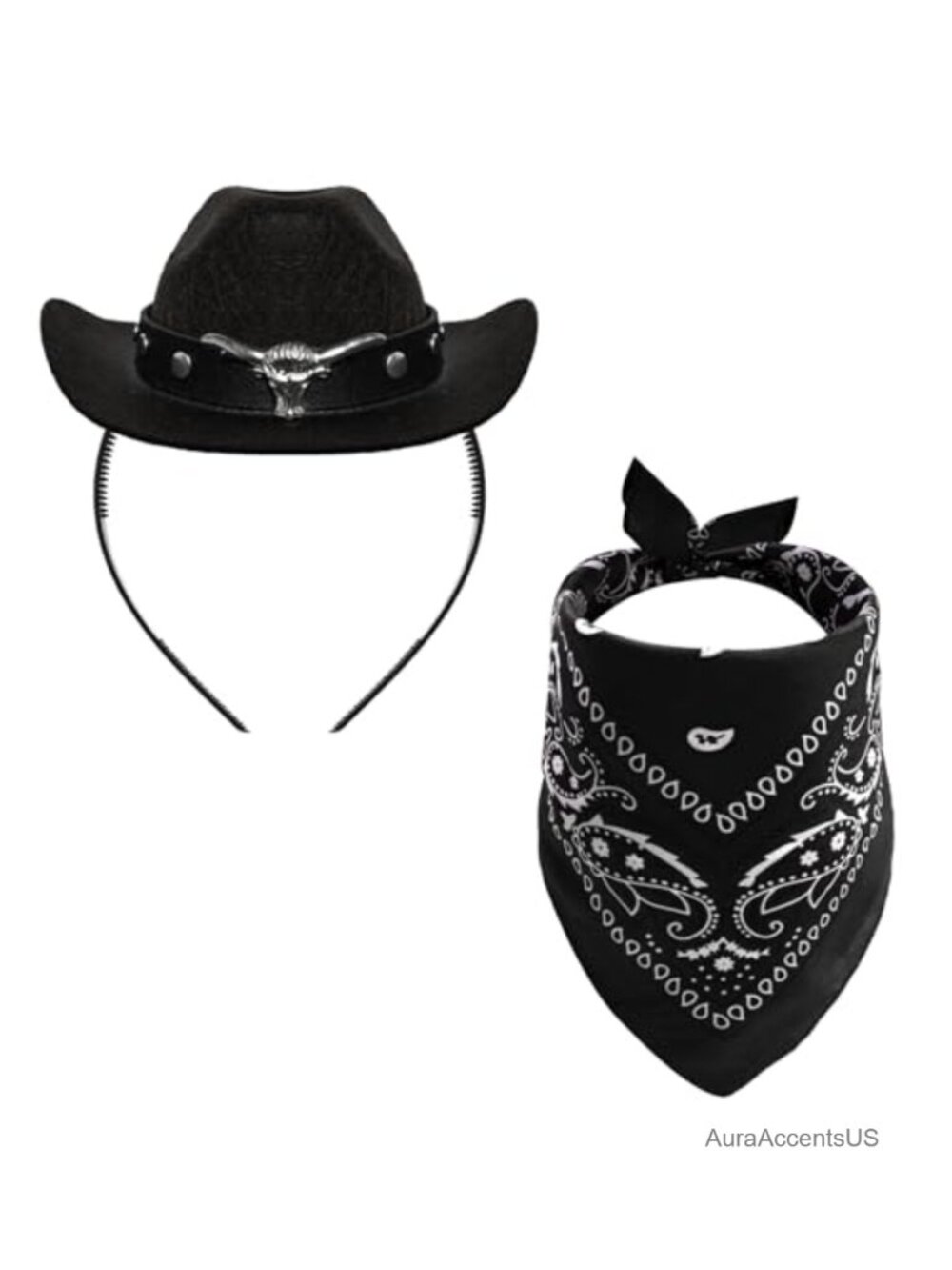 Mini Cowboy Hat Headbands with Bandana Polyester Faux Pearl Western Costume